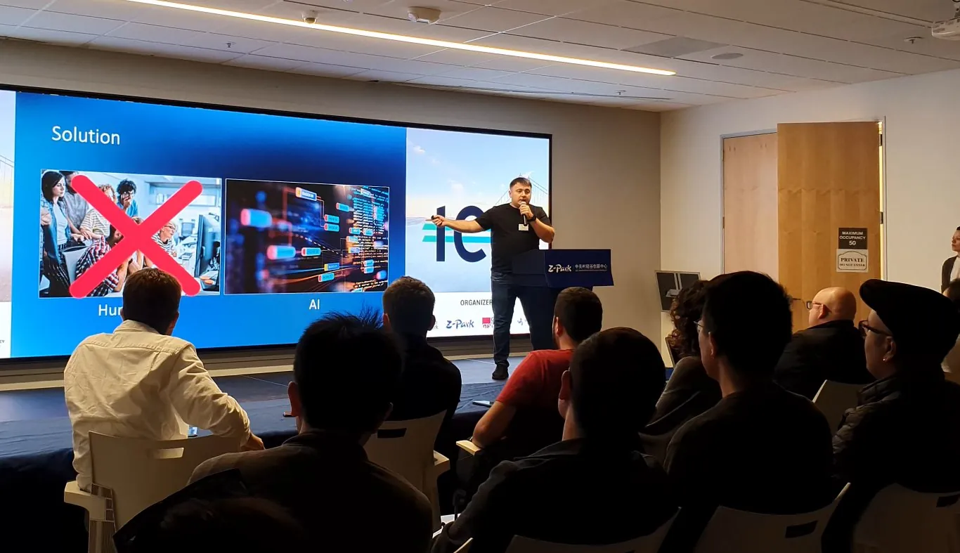 Oleg Sotnikov presenting an AI-first development solution at Z-Park Silicon Valley innovation center