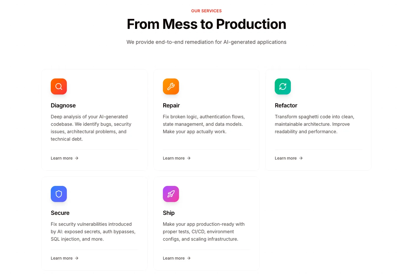 From mess to production: diagnose, repair, refactor, secure, ship