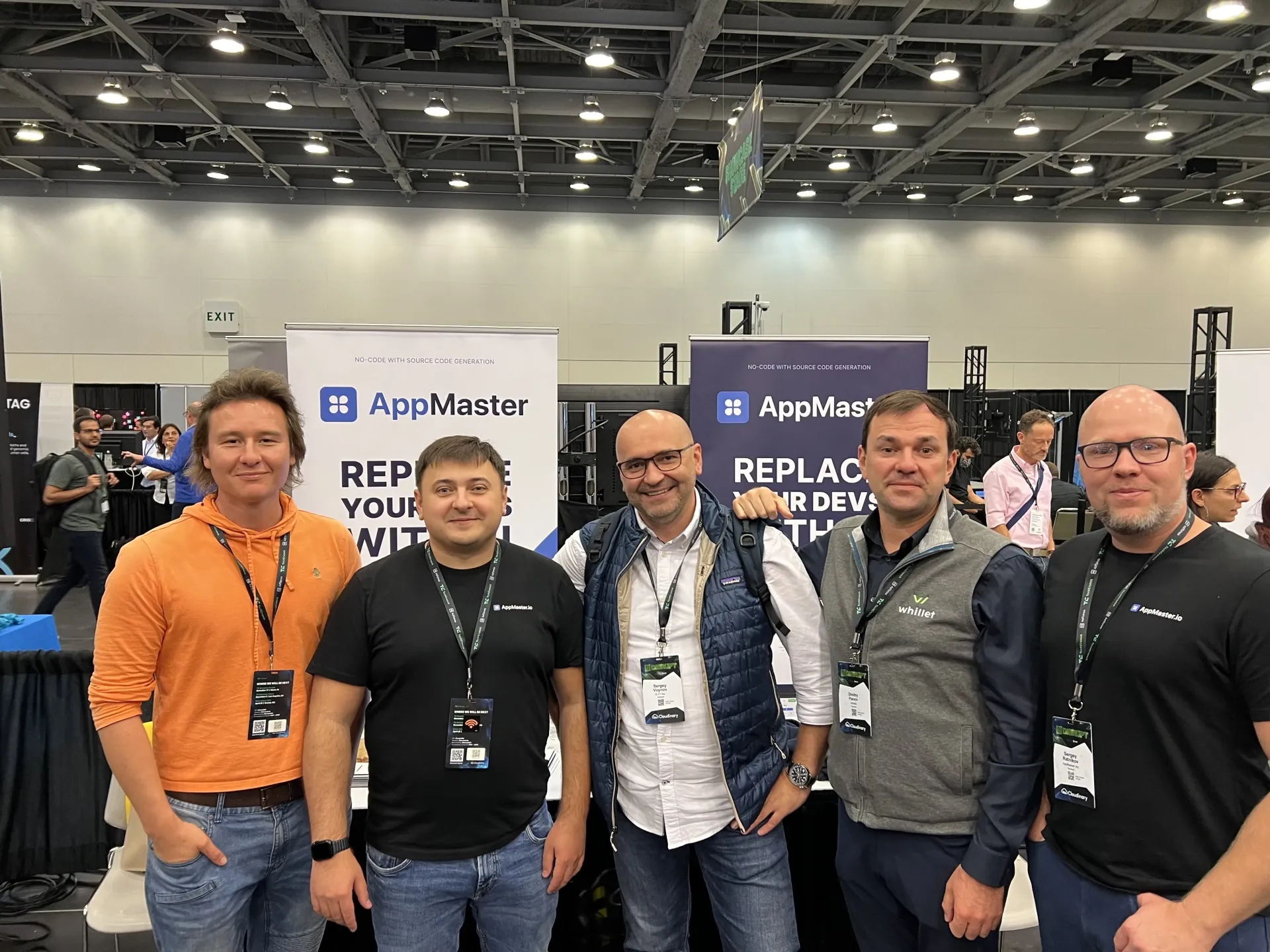 AppMaster booth at TechCrunch Disrupt in San Francisco — Replace your devs with AI