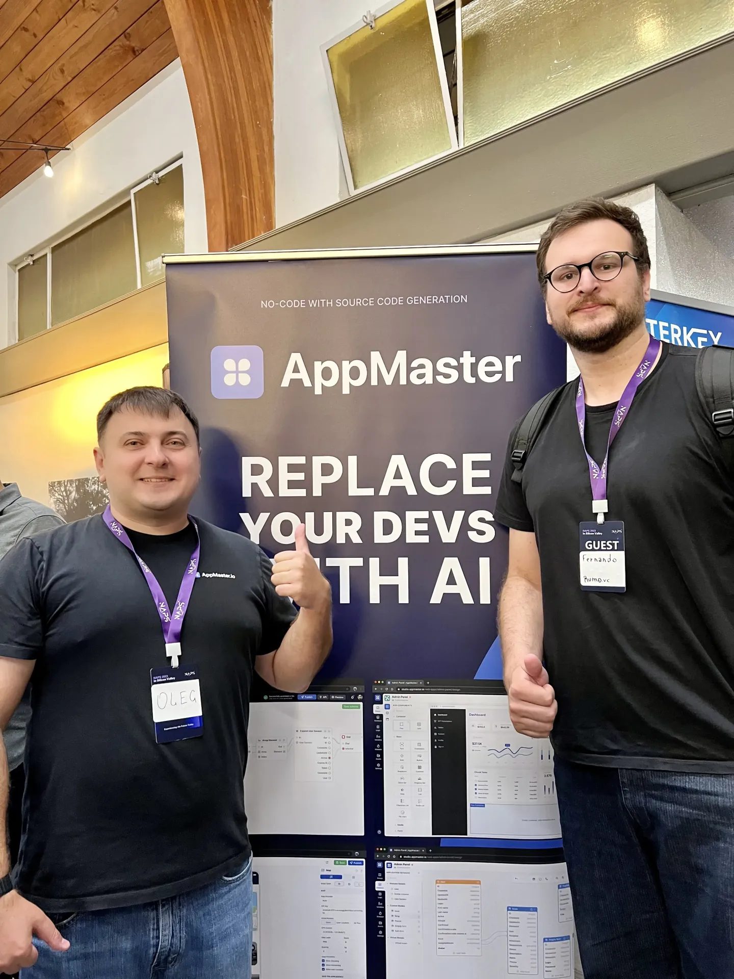 Oleg Sotnikov at the AppMaster booth at TechCrunch Disrupt, San Francisco
