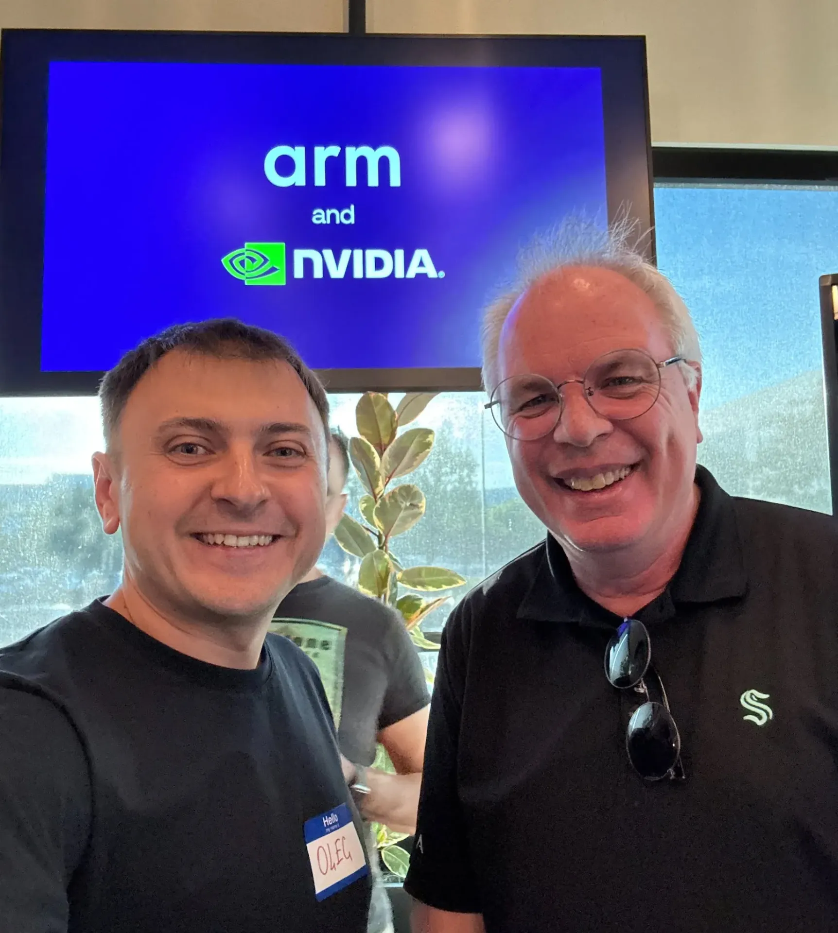Oleg Sotnikov with Laurence Moroney, AI lead at Arm, at an Arm and NVIDIA event