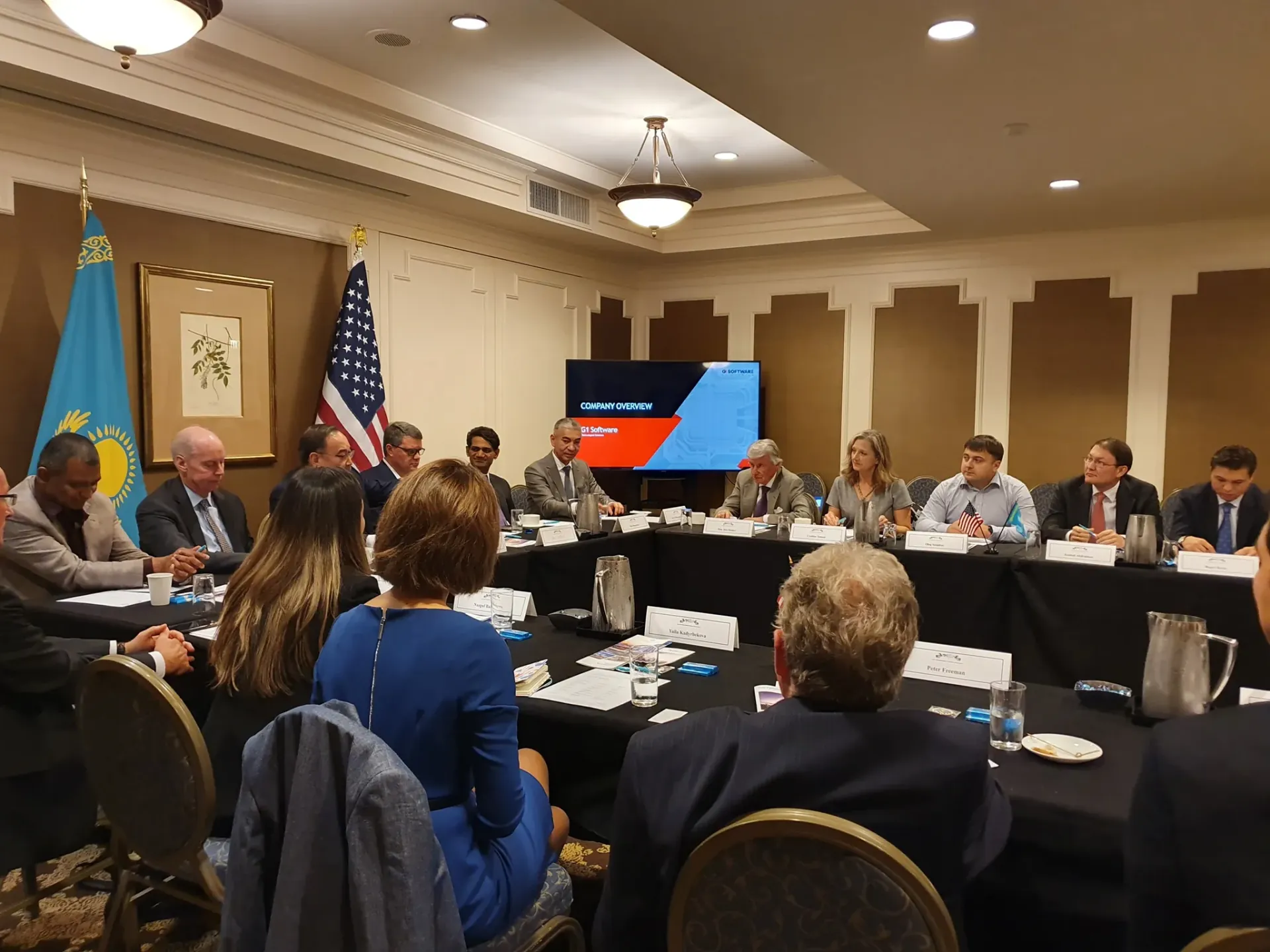 Oleg Sotnikov presenting G1 Software at a US–Kazakhstan business roundtable
