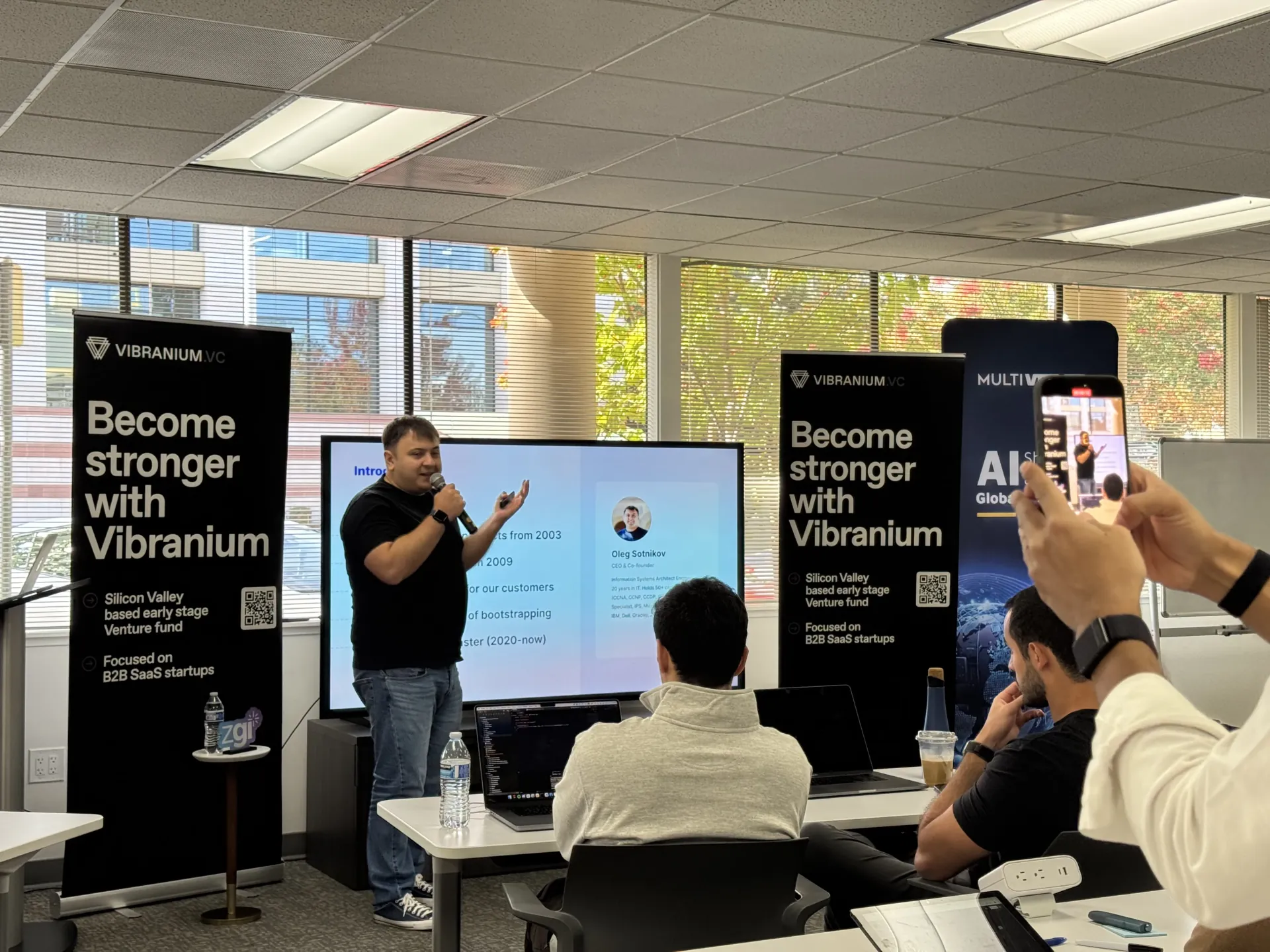 Oleg Sotnikov as an expert mentor teaching a Vibranium.VC startup cohort how to build products and technical teams, Silicon Valley