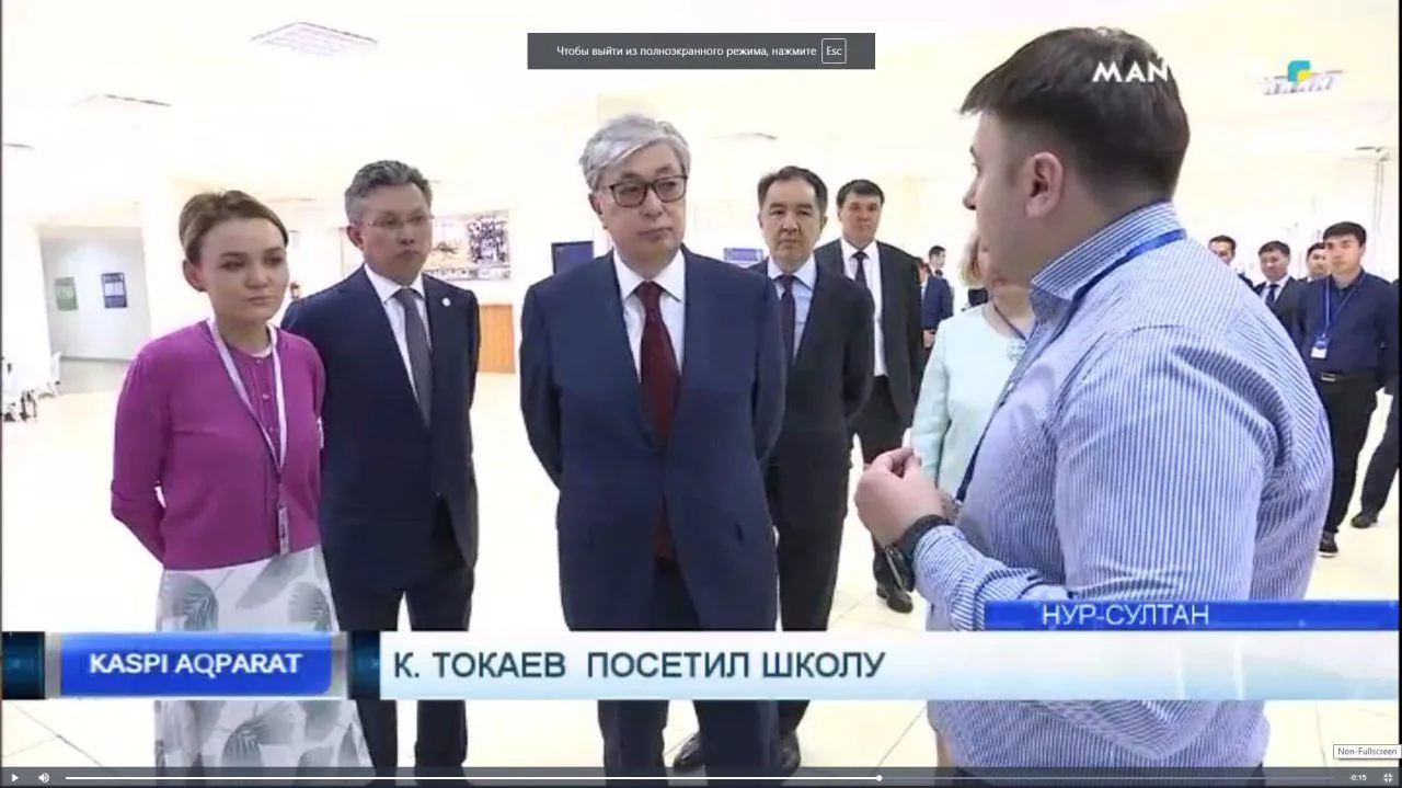 Kassym-Jomart Tokayev, President of Kazakhstan, personally inspecting Feebme, the fintech solution by Oleg Sotnikov, in Astana